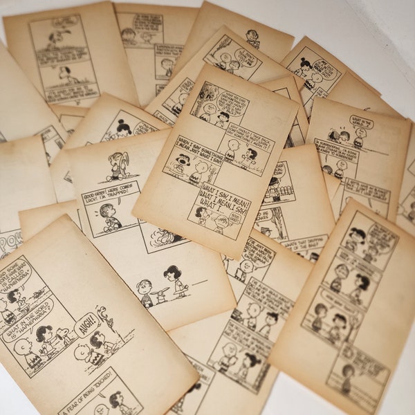 10 Peanuts cartoon book pages 1970s comics Charlie Brown Lucy Snoopy comic strip Vintage paper art supplies ephemera lot junk journal