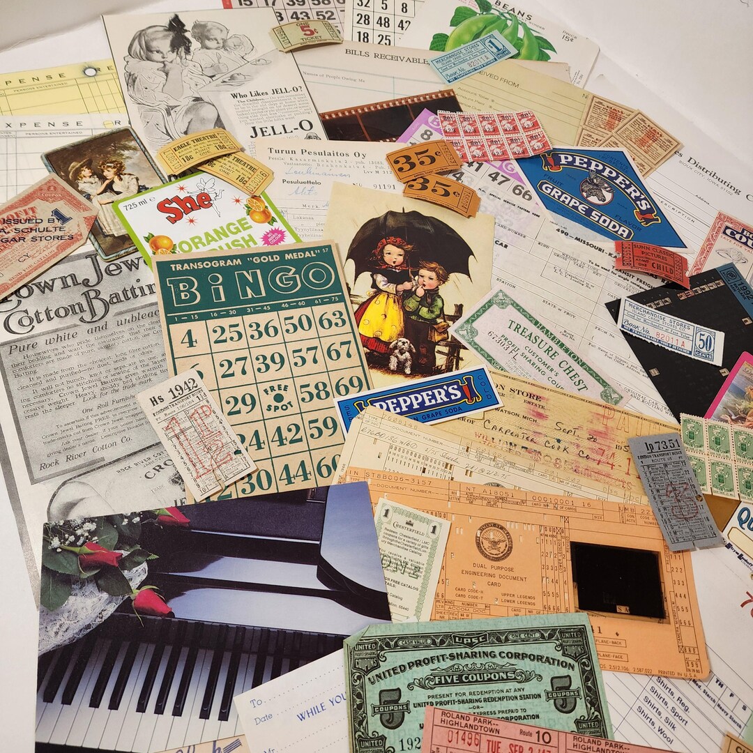 50 Piece Junk Journal Ephemera Pack Sample Pack Checks Receipts Cards ...