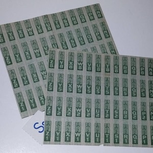 2 full sheets WWII ration stamps 48 green coupons per page 1940s Vintage military paper ephemera art supplies