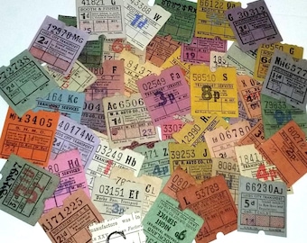 16 old British English Bus tickets color variety Vintage paper art supplies ephemera lot junk journal collage C