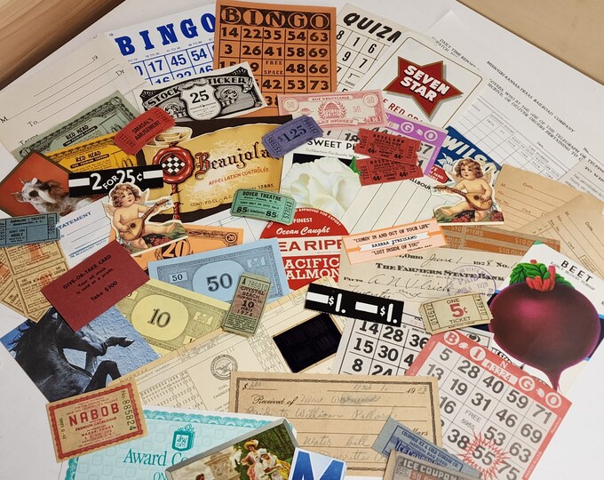 50 Piece Junk Journal Paper Pack Sample Pack Game Cards Tickets Coupons ...