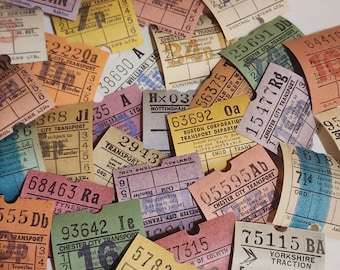 30 old British English Bus tickets color variety Vintage paper art supplies ephemera lot junk journal collage