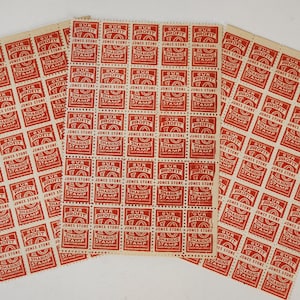 75 Red Jones Store savings trading stamps 3 sheets of 25 Vintage paper art supplies ephemera lot collage junk journal