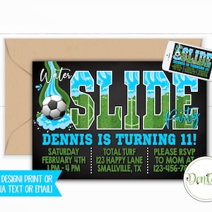 Soccer Waterslide Party Invitation Soccer Waterslide Splash Party Sports Party Football Splash Party Invitation Water Slide Soccer Theme