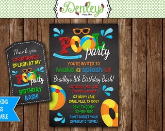 Pool Party Birthday Invitation, Pool Party, Pool Invite (PO02)