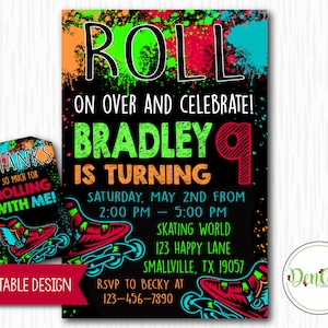 Rollerblade Skating Invitation, Roller Blade, Rollerblading Skating Party, Neon Skate, Glow Skate Party, Printable, Glow Skate (#RB01)