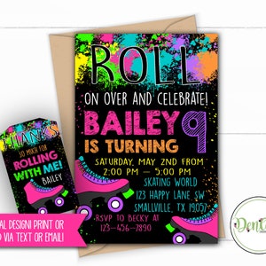 Roller Skating Invitation Skating Party Neon Skate Glow Skate Party Printable Glow Skate Pink Skate Bright Skating Invitation Girl Skating