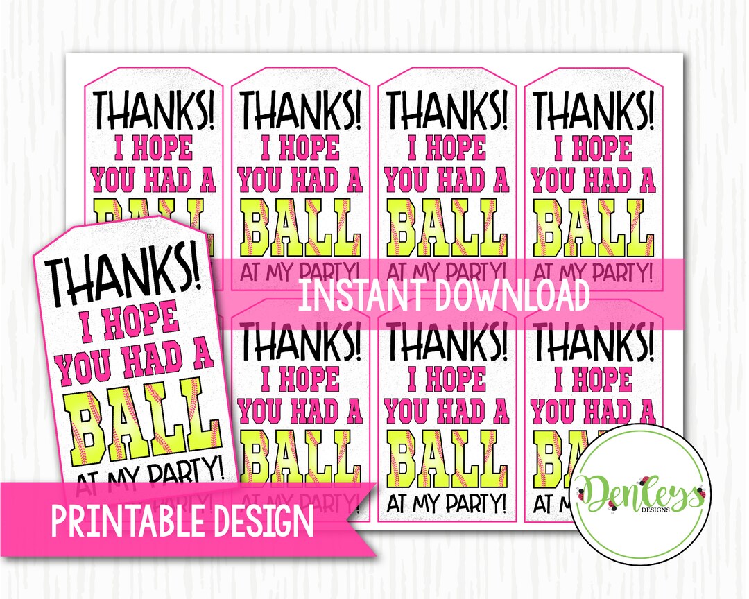 INSTANT DOWNLOAD: Softball Thank You Tags, Softball Favor Tags, Soft ...
