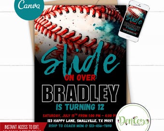 Baseball Invitation Canva Baseball Slide On Over Baseball Invitation Editable Template Baseball Theme Sports Birthday Party End of Season