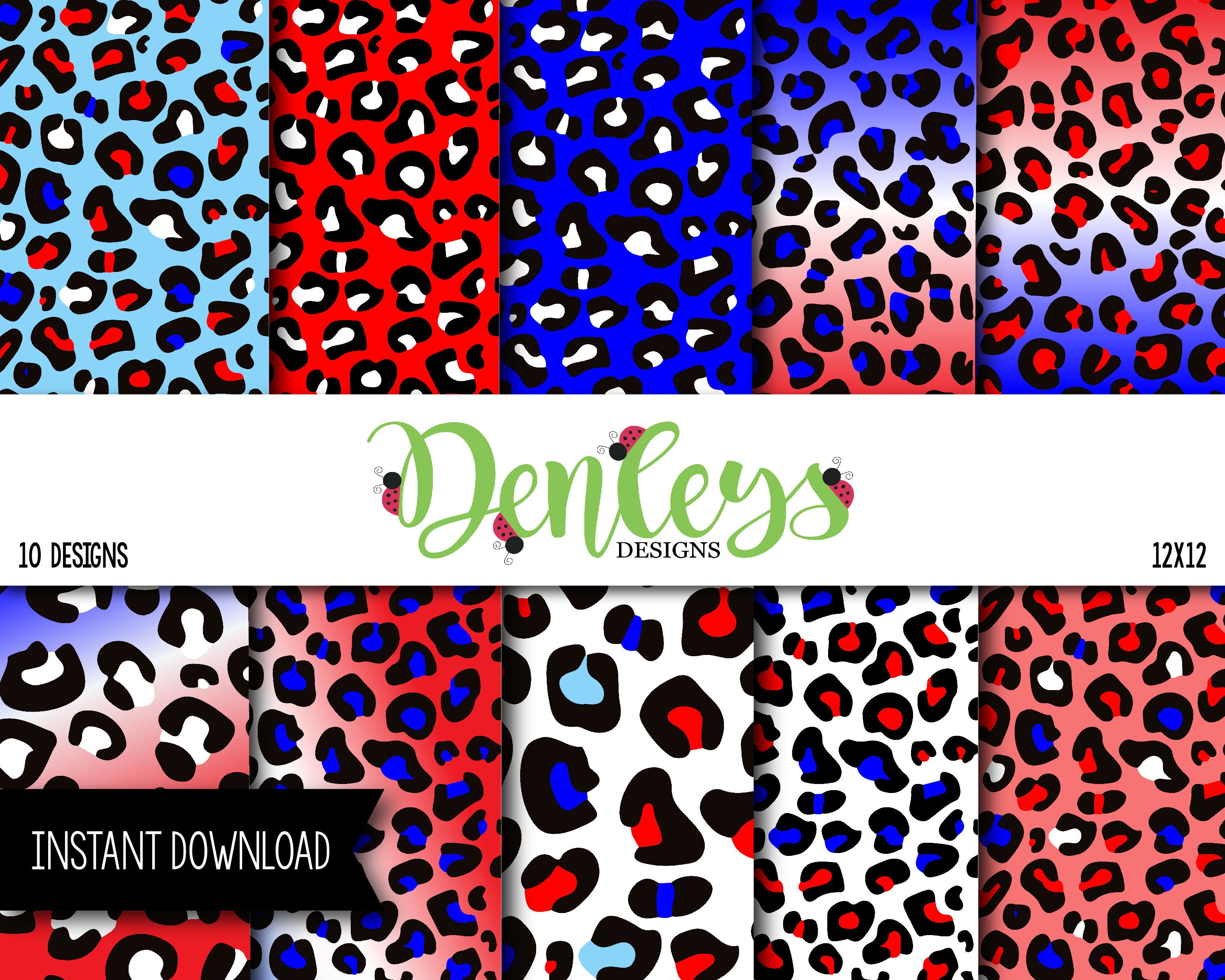 INSTANT DOWNLOAD: Patriotic Leopard Print Digital Paper, 12x12 Scrapb…