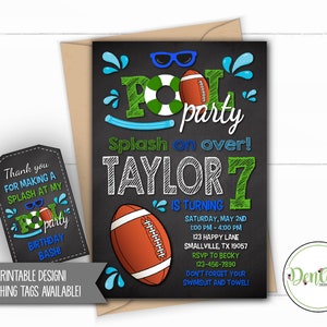 Football Pool Party Invitation, Sports Party, Football Swimming Invitation, Football Theme, Swimming Invitation, Sports Pool Invite (PO14)