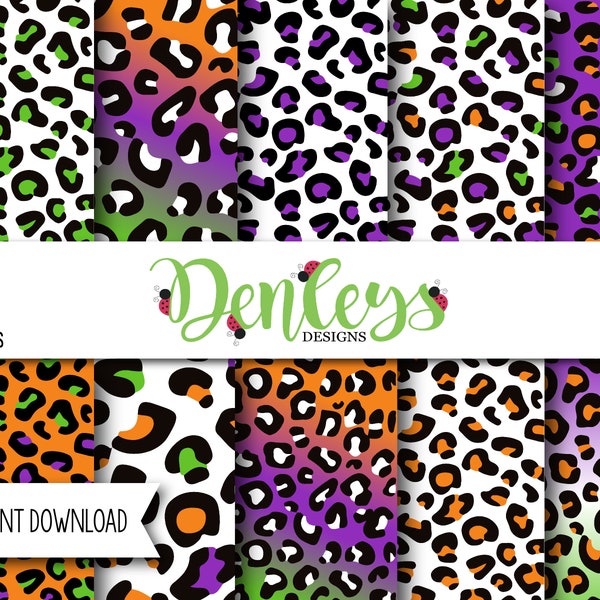 INSTANT DOWNLOAD: Halloween Leopard Print Digital Paper, 12x12 Scrapbook Paper, Halloween 300 DPI Orange Leopard Print (DP14)