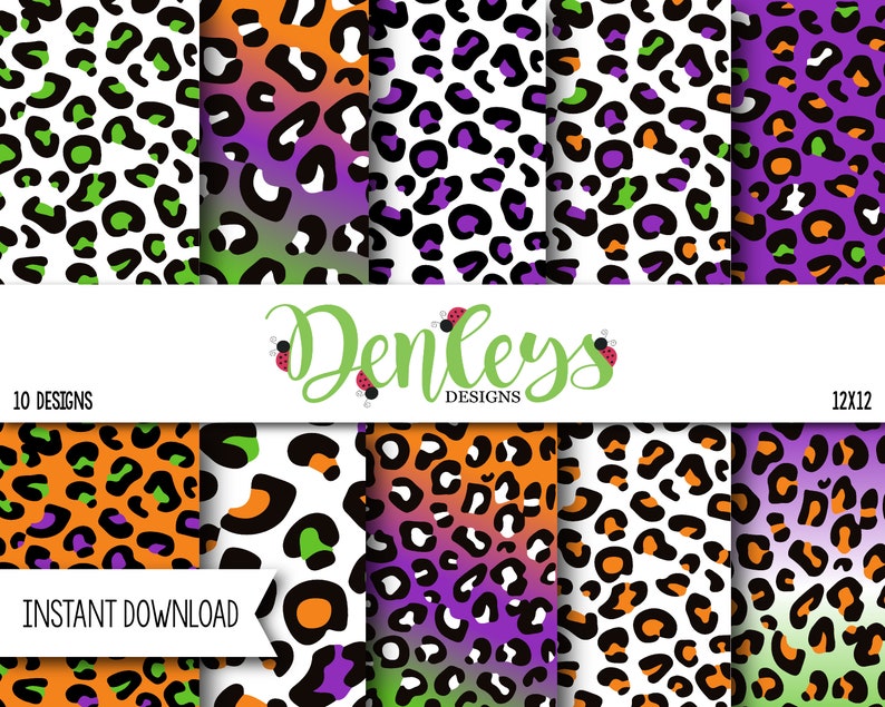 INSTANT DOWNLOAD: Halloween Leopard Print Digital Paper, 12x12 Scrapbook Paper, Halloween 300 DPI Orange Leopard Print DP14 image 1