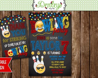 Emoji Bowling Party Invitation, Bowling Party Invitation, Emoji Birthday Invitations,  Emoji Printable, Emoji Invitation (EM10)
