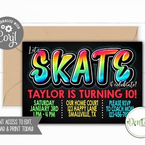 Glow Roller Skating Invitation Glow Skating Party Neon Skate Graffiti Glow Skate Party Printable Glow Skate Corjl Glow Skate Invitation