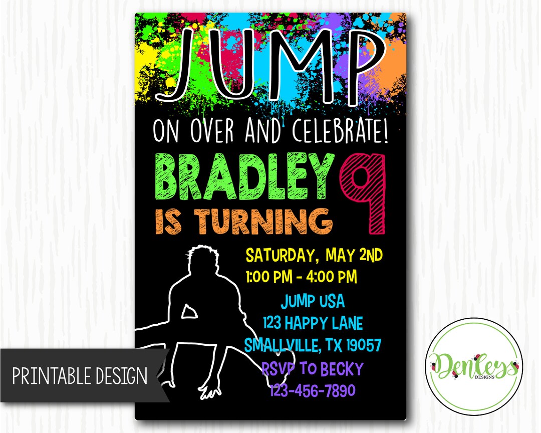 Jump Printable Invitation, Trampoline Invitation, Trampoline Park Invitation, Bounce Party ...