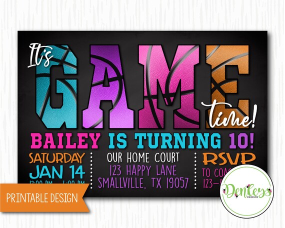 Basketball Printable Invitation Colorful Basketball - Etsy
