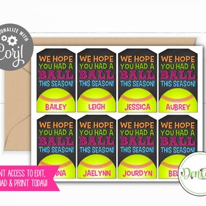 Softball End of Season Tags Corjl Softball Favors Tags End of Season Softball Favor Tags Editable Softball Tags Softball Team Favors