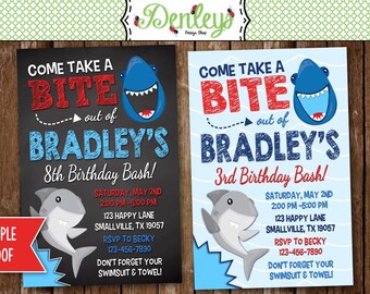 Shark Birthday Invitation, Shark Party, Shark Theme, Sharks (PO07)