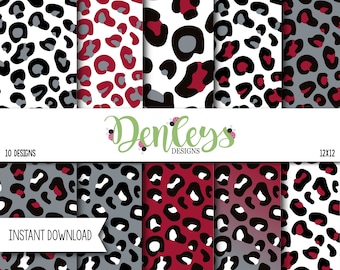 INSTANT DOWNLOAD: Alabama Leopard Print, Crimson Gray Leopard, Digital Paper, 12x12 Scrapbook Paper, College Football Leopard Print (DP21)