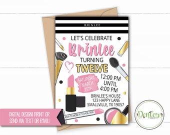 Make Up Invitation Make Up Party Makeup Invitation Blush Eye Shadow, Lip Stick Invitation Glam Invite Glam Party Makeup Store Party (MU06)