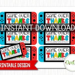 DOWNLOAD INSTANTÂNEO: Etiquetas de agradecimento de videogame, Etiquetas de festa de videogame, Lembrancinhas de jogador, Etiquetas de Game Over, Festa de videogame, Etiquetas de presente (VG05)