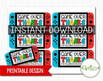 INSTANT DOWNLOAD: Video Game Thank You Tags, Video Game Party Tags, Gamer Favors, Game Over Tags, Video Game Party, Gift Tags (VG05)