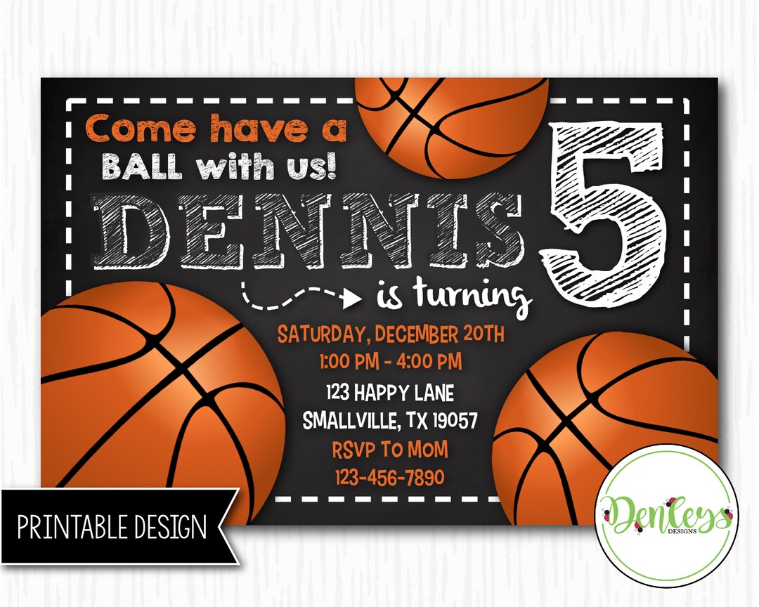 Basketball Printable Invitation, Basketball Party, Basketball Theme ...