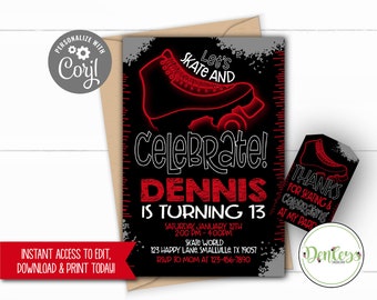 Rode rolschaatsen uitnodiging GRATIS Tags Corjl Schaatsthema Rood schaatsen Glow Skating Part Neon Skate Glow Skate Party Afdrukbare Glow Skate