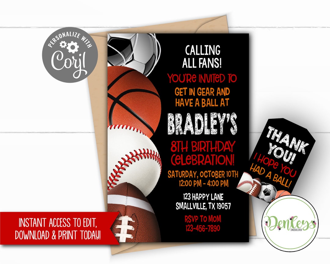 Sports Printable Invitation Corjl Sports Favor Tags FREE Tags Sports ...