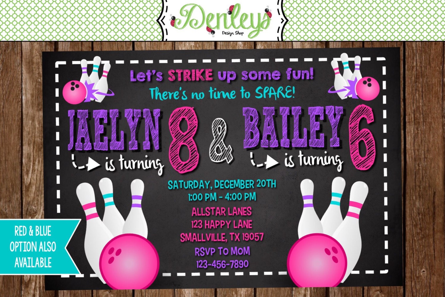 Joint Bowling Invitation Bowling Party Bowling Invite Etsy