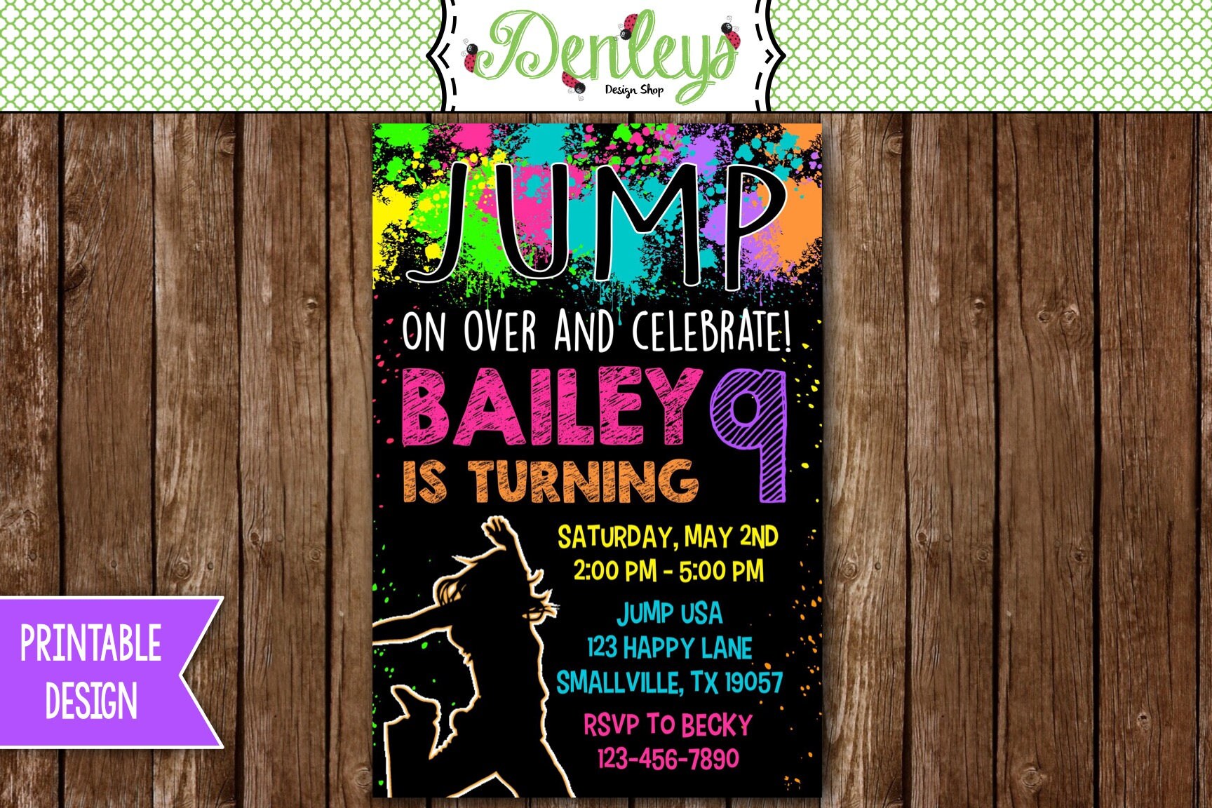 Jump Printable Invitation Trampoline Invitation Trampoline | Etsy
