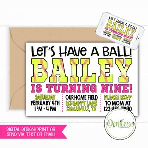 Softball Printable Invitation Softball Party End of Season Softball Party Softball Theme Softball Invite Softball Party Softball Birthday