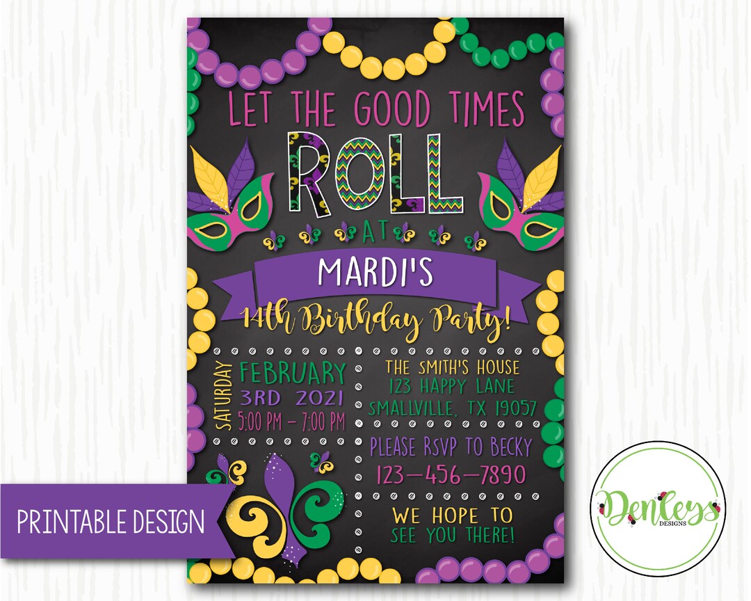 Mardi Gras Birthday Invitation New Orleans Birthday Party Etsy