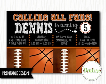 Sports Printable Invitation, Football and Basketball Invitation, Football Invite, All Star, Sports Theme, Basketball, Football (SP08)