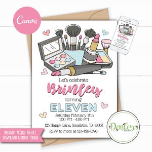 Make Up Invitation Make Up Party Makeup Theme Spa Makeup Invitation Glam Invite Glam Party Tween Makeup Invitation Spa Theme Glam Theme
