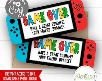 End of School Favor Tags Video Game Tags Corjl Video Game Gifts Game Over Summer Video Game Gift Tag Video Gaming Party Favor Gaming Instant