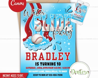 Baseball Water Slide Party Water Slide Invitation Baseball Party Pool Party Instant Download Water Slide Invitation End of Season Baseball
