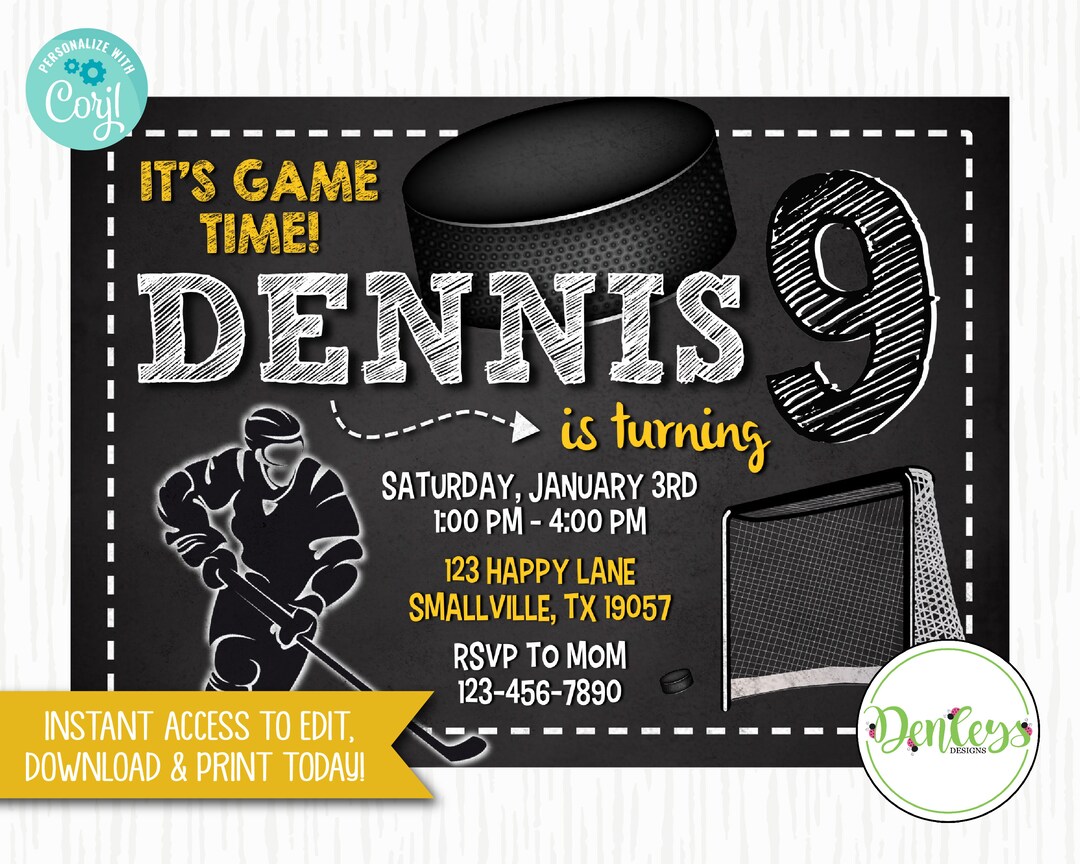 Hockey Printable Invitation, Hockey Party, Hockey Theme, Hockey Invite ...