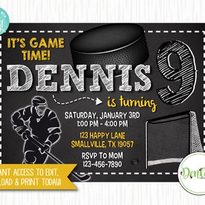 Hockey Printable Invitation, Hockey Party, Hockey Theme, Hockey Invite, Corjl (HK01)