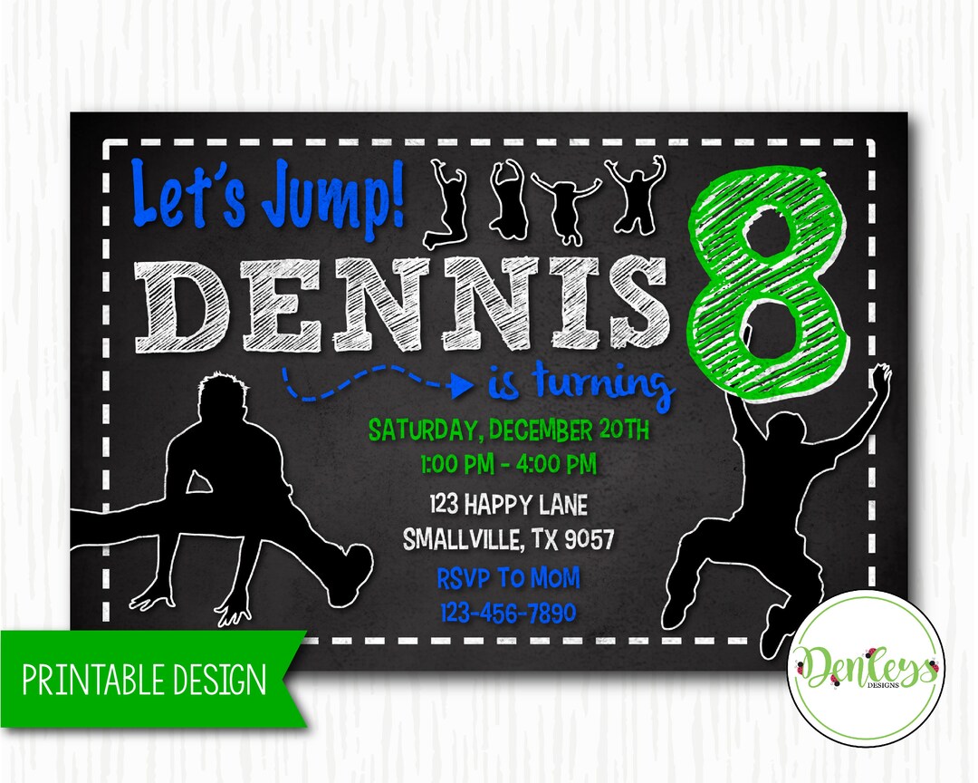 Jump Printable Invitation, Jumping Invitation, Trampoline Park