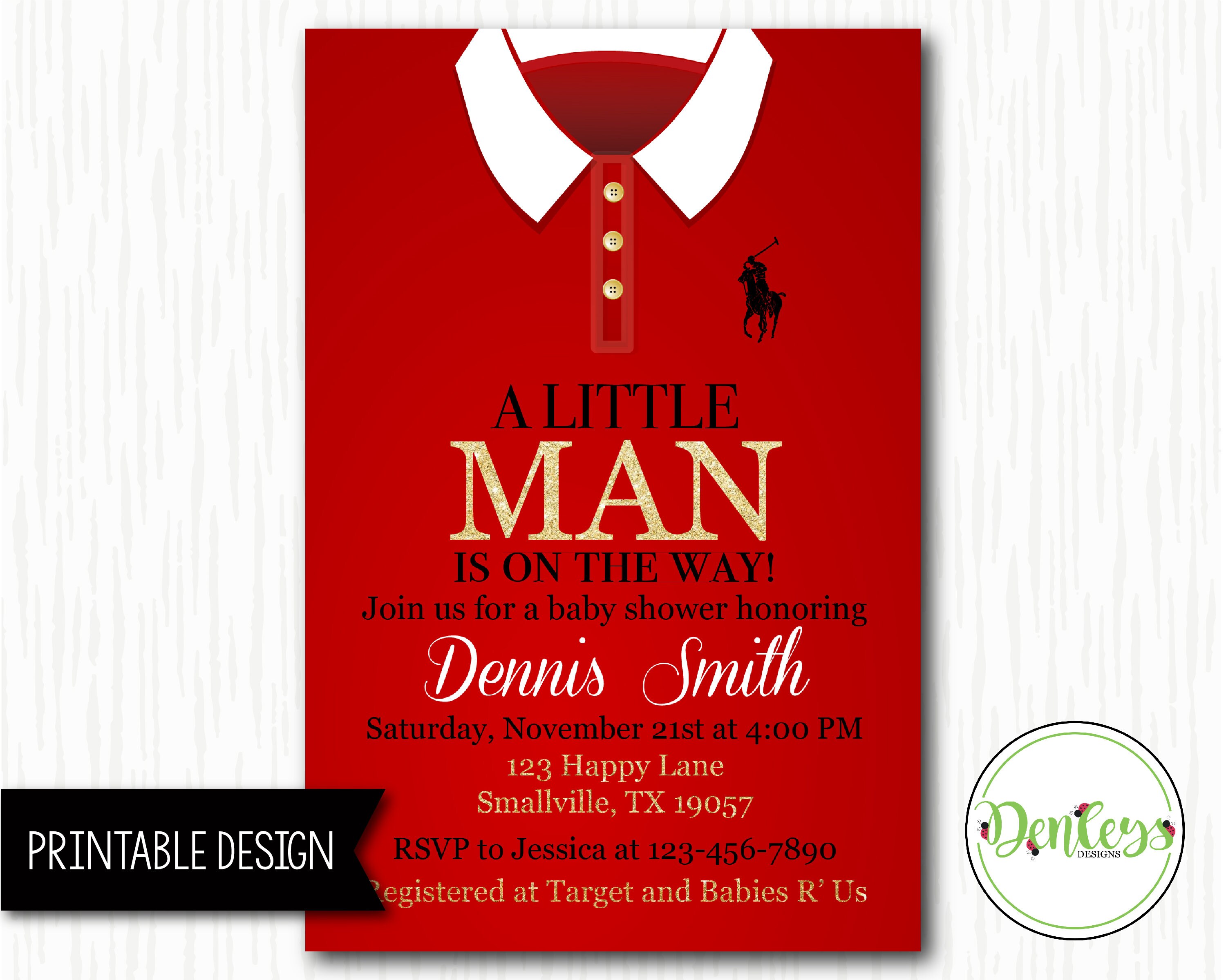 Little Man Polo Baby Shower Invitation Baby Shower Invitation