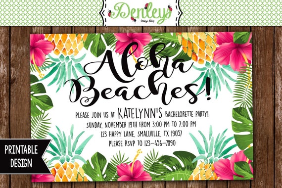 aloha beaches bachelorette party invitation aloha invitation etsy