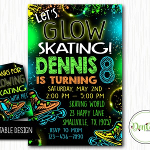Glow Roller Skating Invitation, Glow Skating Party, Neon Skate, Glow Skate Party, Printable, Glow Skate (SK16)