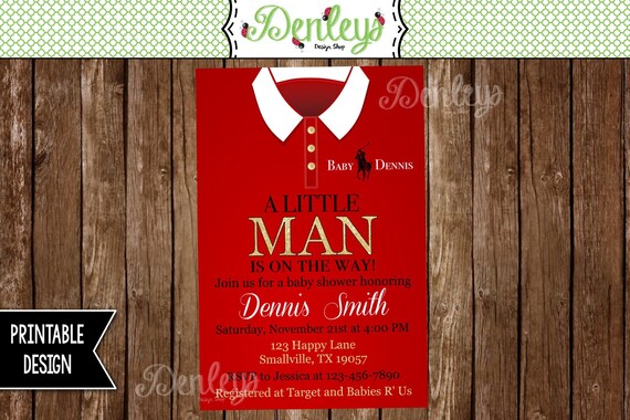 little man polo baby shower invitation (rl01)