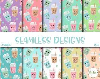 INSTANT DOWNLOAD: Seamless Boba Tea Print, Digital Paper, 12x12 Scrapbook Paper, Boba Tea, 300 DPI, Boba Digital Paper  (DP27)