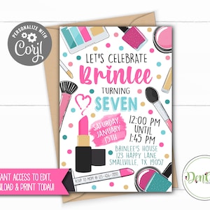Make Up Invitation, Make Up Party, Makeup, Makeup Invitation, Blush, Eye Shadow, Lip Stick Invitation, Glam Invite, Glam Party (MU01)