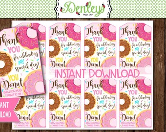 INSTANT DOWNLOAD: Donut Thank You Tags, Donut Favor Tags, Donut Party (DN01)