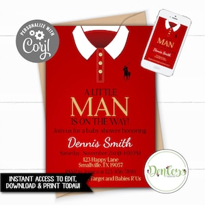 Kleines Mann-Polo-Babyparty-Einladung Babyparty-Einladung Polo-Thema-Polo-Shirt Einladung Jungen-Baby-Dusche