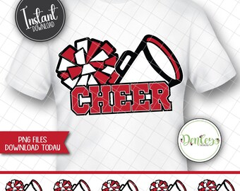 Instant Download Cheer PNG Designs Red and Black Cheer Sublimation DTF Cheer Pom Pom Megaphone Cheer Shirt Cheer Mom Cheer Dad Game Day
